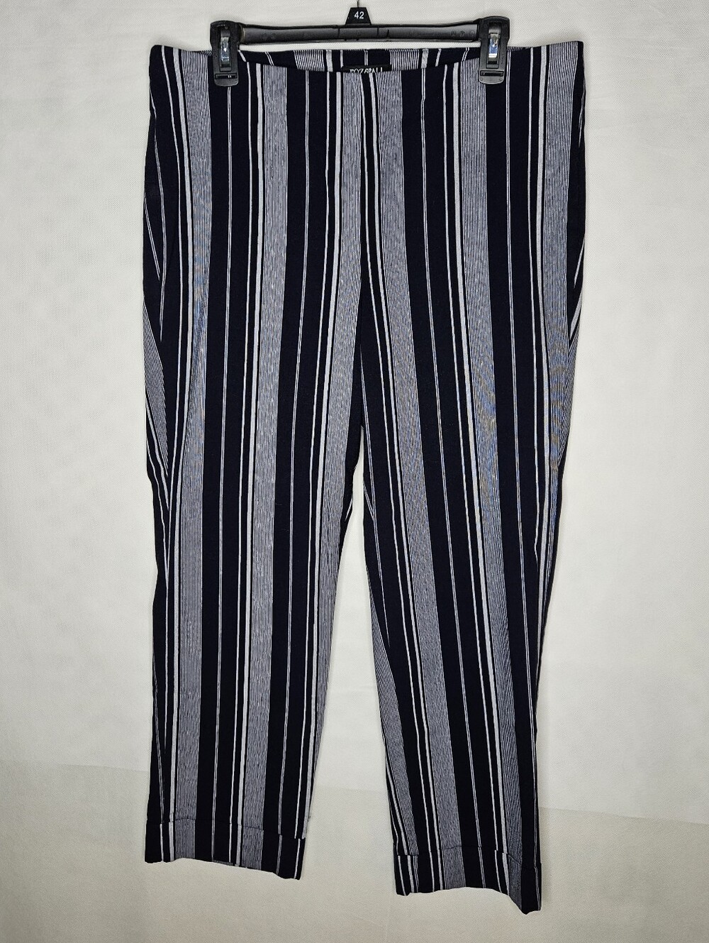 Roz And Ali Ladies Blue And Gray Striped Pants Size 14 Pull On Stretch